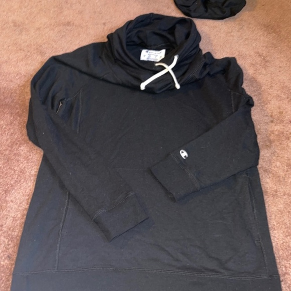 Champion Black Drawstring Turtle Neck Sweatshirt
